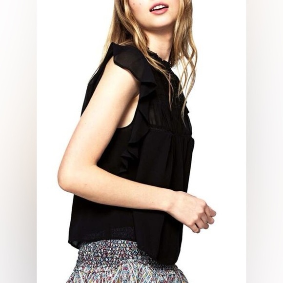 All Saints Black Crop Blouse - Picture 1 of 6